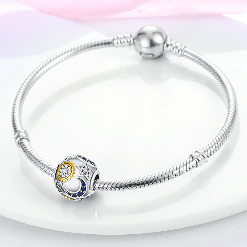 Charm perle soleil, quartier lune et étoiles en argent - Korell charms