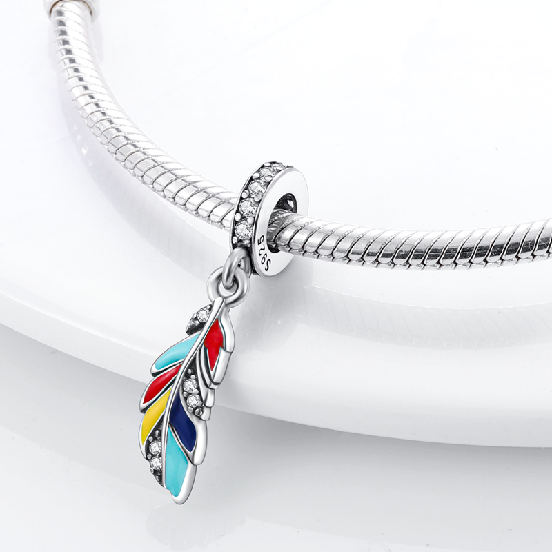 Charm pendentif plume multicolore en argent - Korell charms