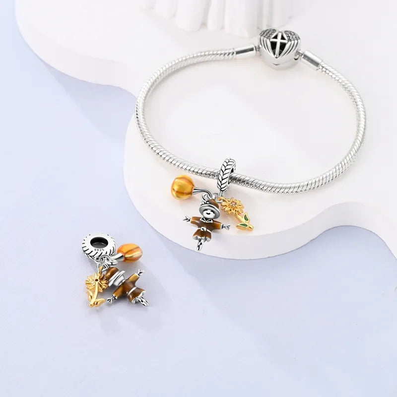 Charm pendentif triple épouvantail, citrouille et tournesol en argent - Korell charms