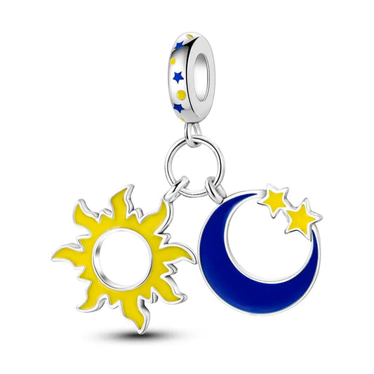 Charm pendentif lune, soleil et étoiles en argent - lumineux - Korell charms