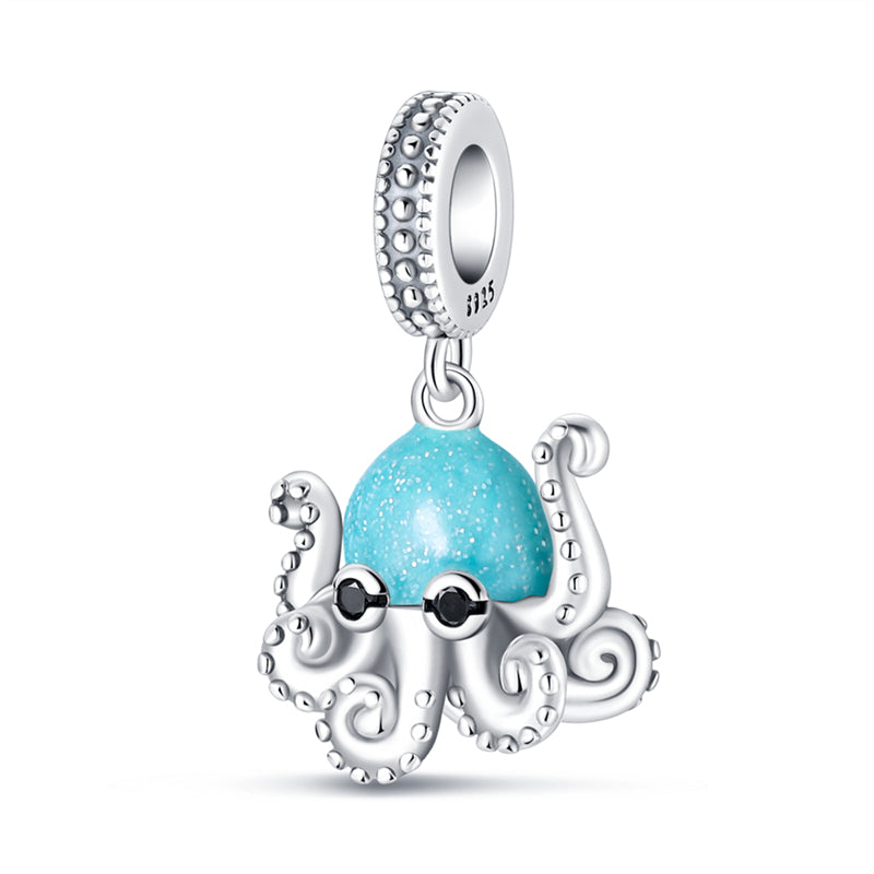 Charm pendentif pieuvre bleue en argent - lumineux - Korell charms