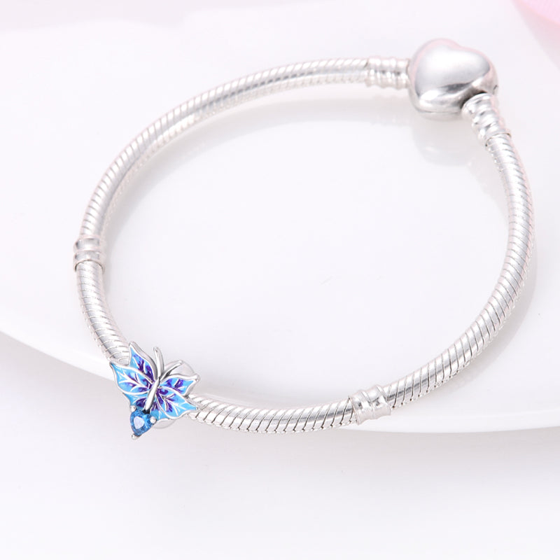 Charm séparateur papillon et cœur bleus en argent - Korell charms