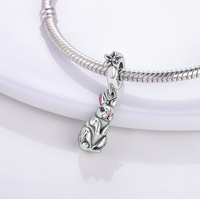 Charm pendentif lapin et fleur en argent - Korell charms