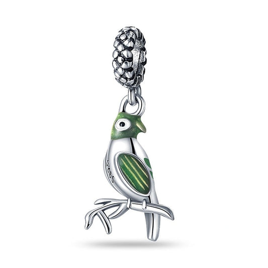 Charm pendentif oiseau vert sur une branche en argent Default Title - Korell charms