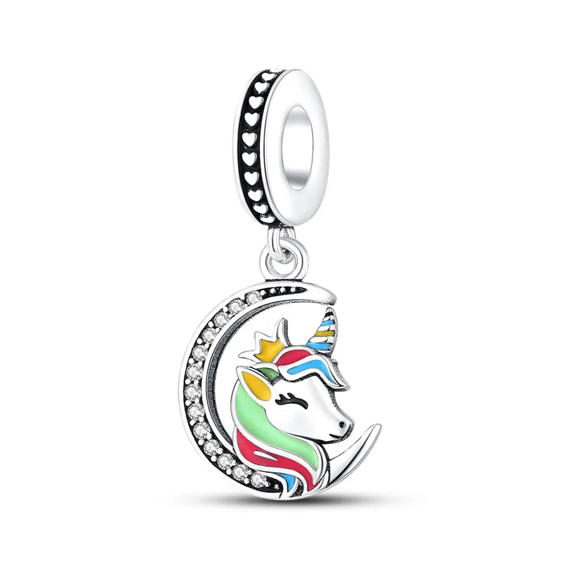 Charm pendentif licorne et lune en argent - Korell charms