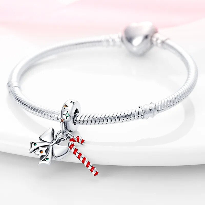 Charm pendentif double sucre d'orge et nœud de Noël en argent - Korell charms