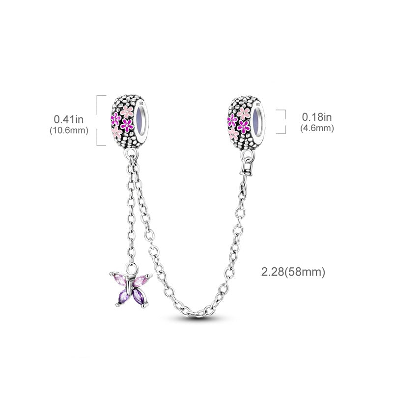 Charm chaine papillon et petites fleurs en argent - Korell charms