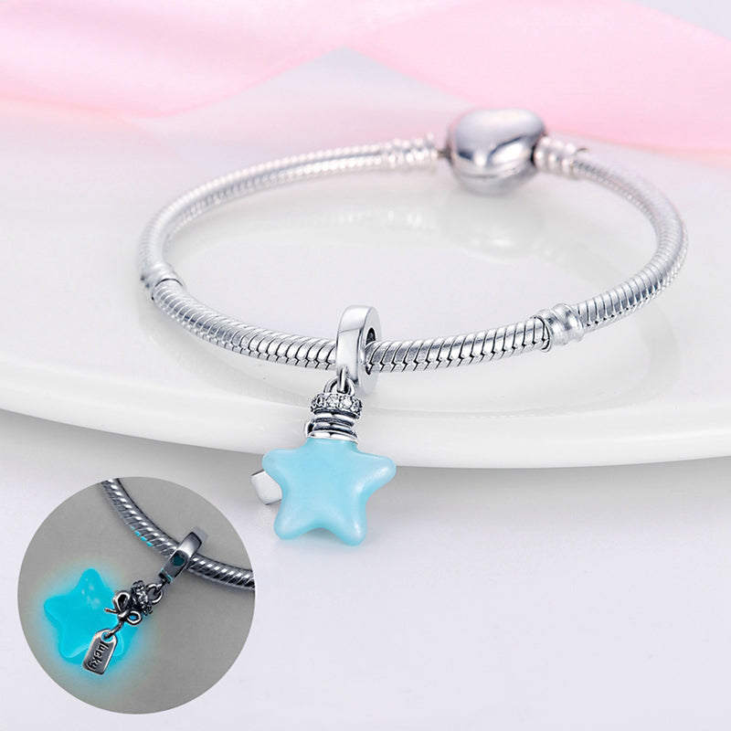 Charm pendentif étoile bleue en argent - lumineux - Korell charms