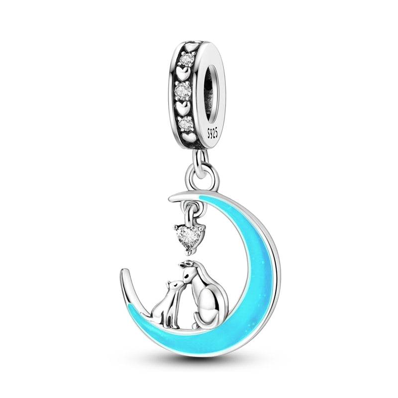 Charm Pendentif chat, chaton, étoile et lune en argent - lumineux - Korell charms