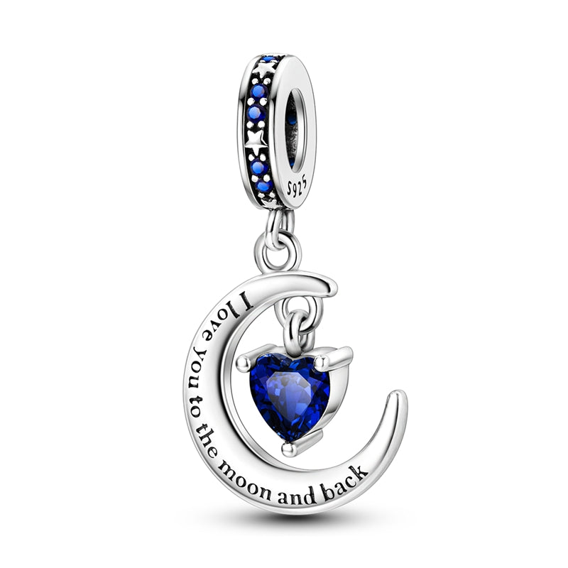 Charm pendentif lune et étoile en cœur bleu en argent - Korell charms