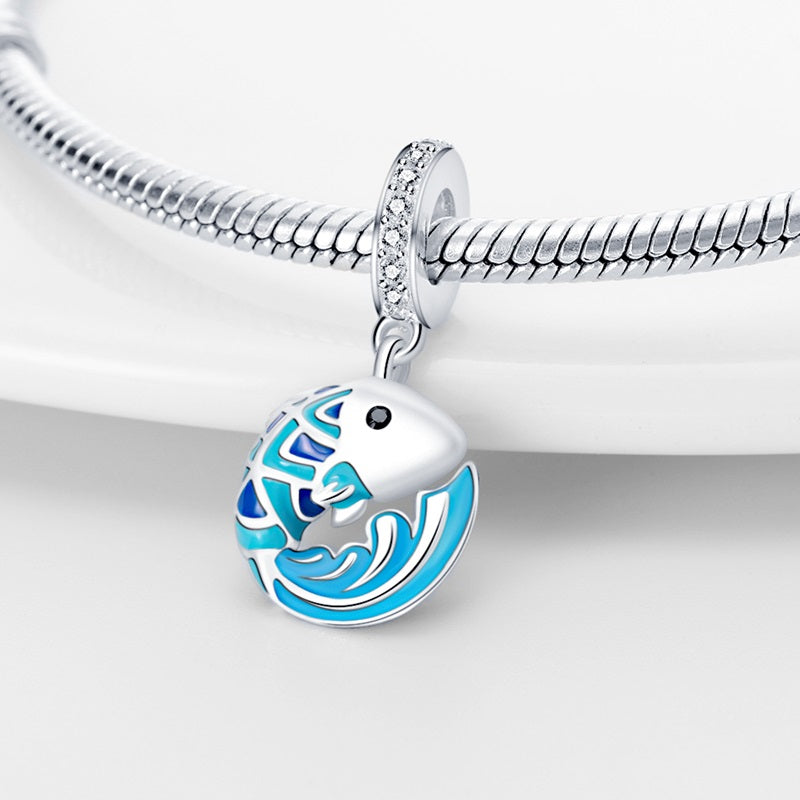 Charm pendentif poisson bleu en argent - Korell charms