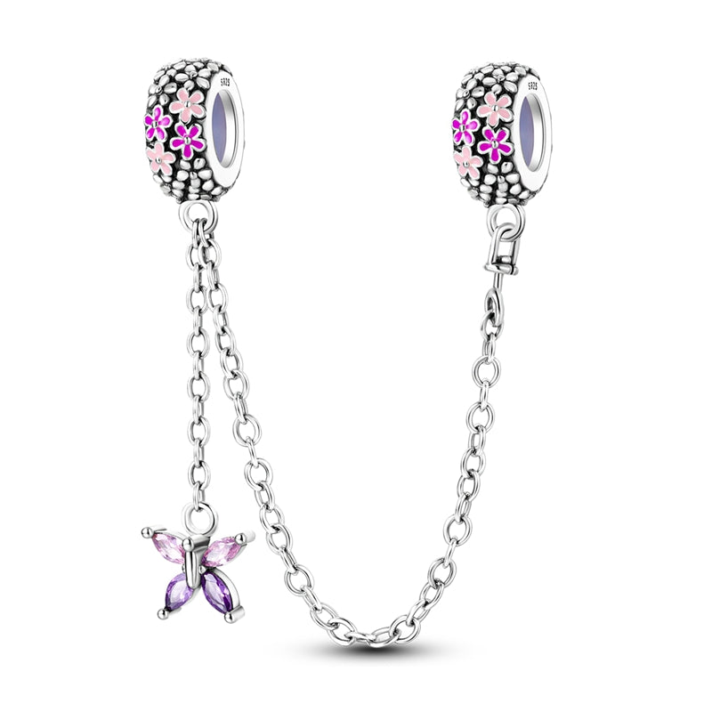 Charm chaine papillon et petites fleurs en argent - Korell charms