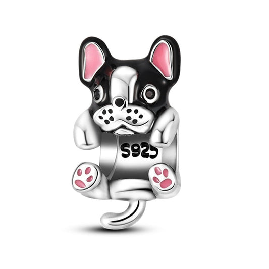 Charm chien bouledogue enroulé en argent Default Title - Korell charms