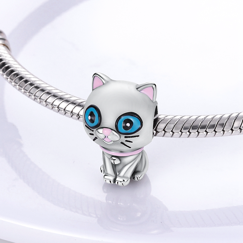 Charm chat aux yeux bleus en argent - Korell charms