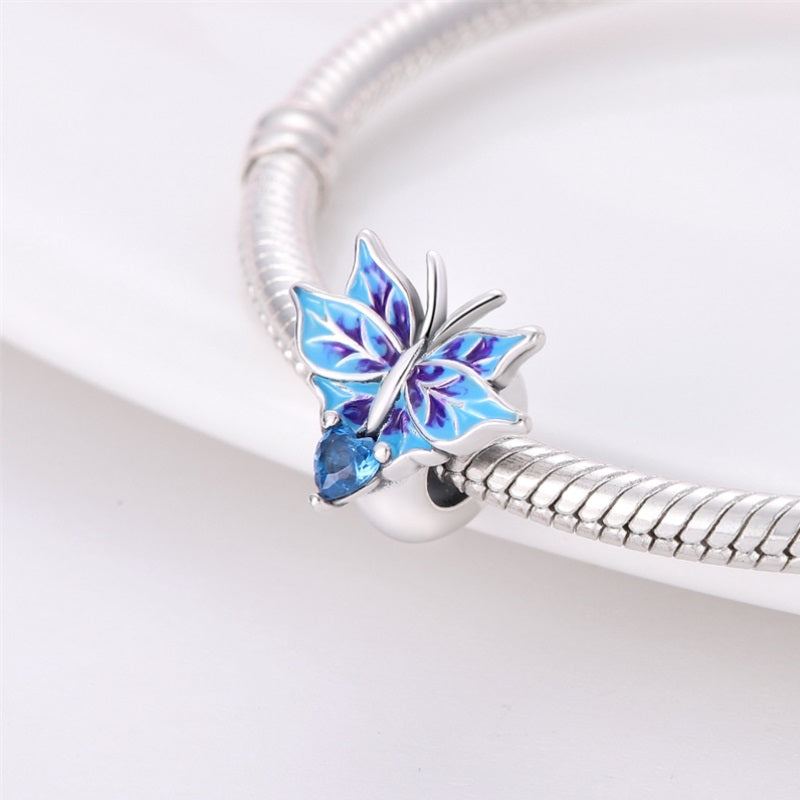 Charm séparateur papillon et cœur bleus en argent - Korell charms