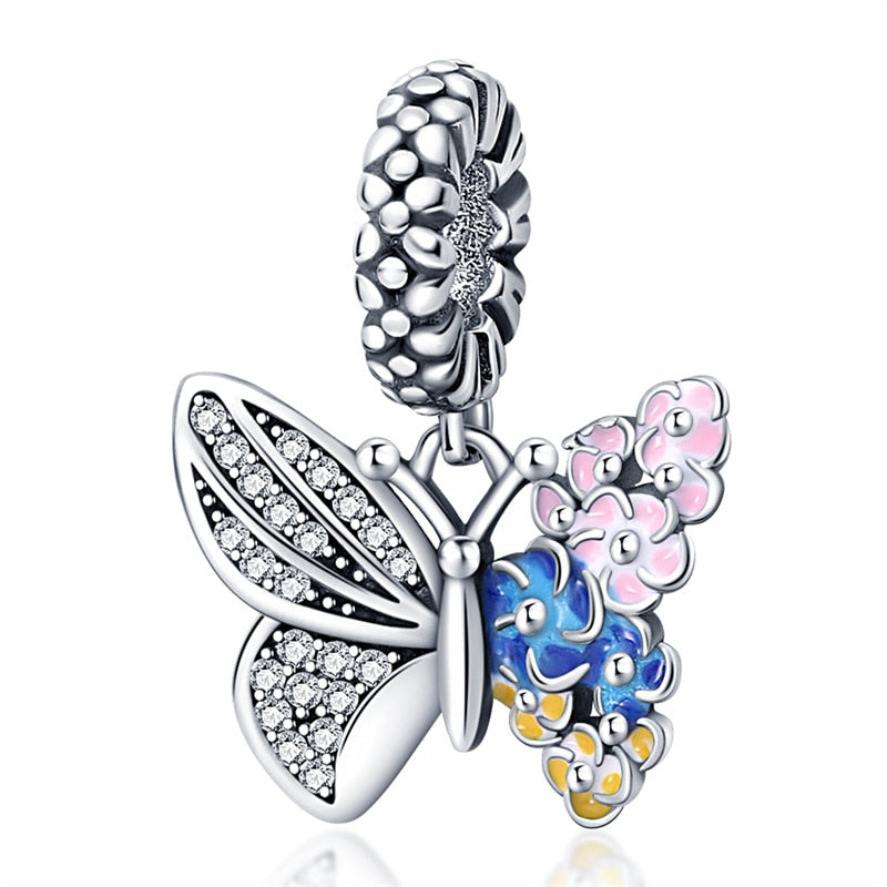 Charm pendentif papillon et fleurs en argent Default Title - Korell charms