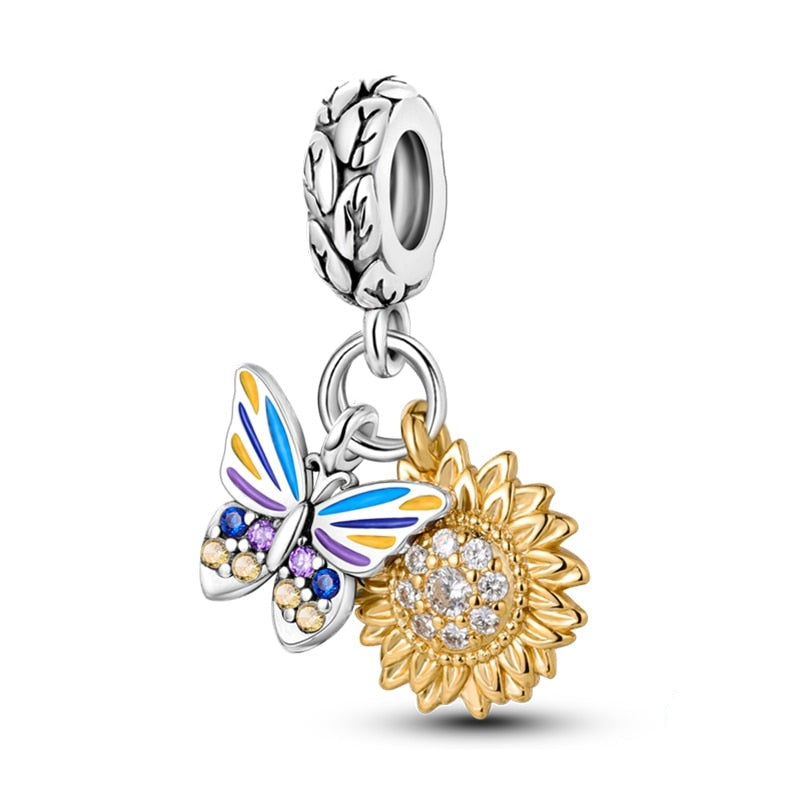 Charm pendentif double papillon et tournesol en argent Default Title - Korell charms