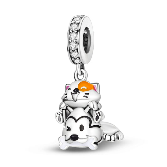 Charm pendentif chat et chien qui jouent en argent - Korell charms