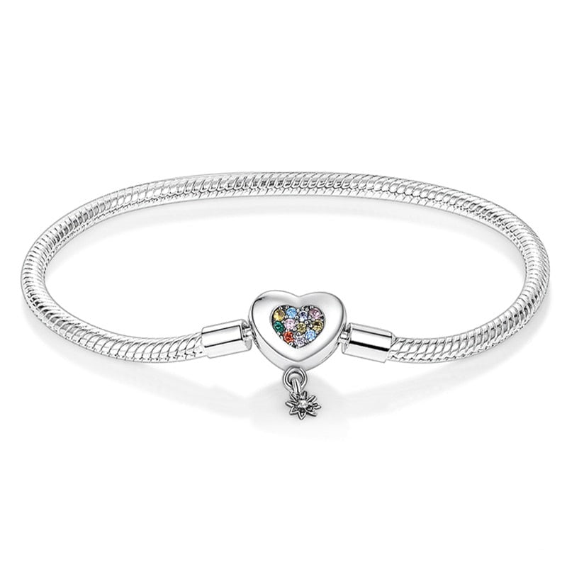 Bracelet pour charms cœur multicolore et petite fleur en argent - Korell charms