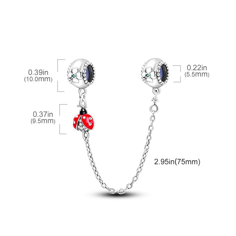 Charm chaine coccinelle rouge et trèfles en argent - Korell charms