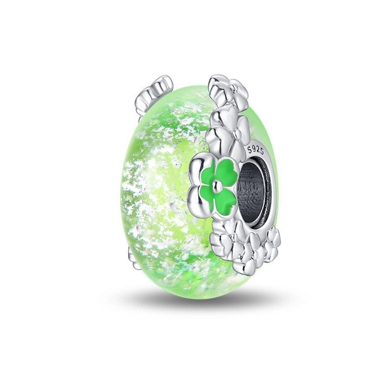 Charm séparateur Murano vert petites fleurs en argent - lumineux - Korell charms