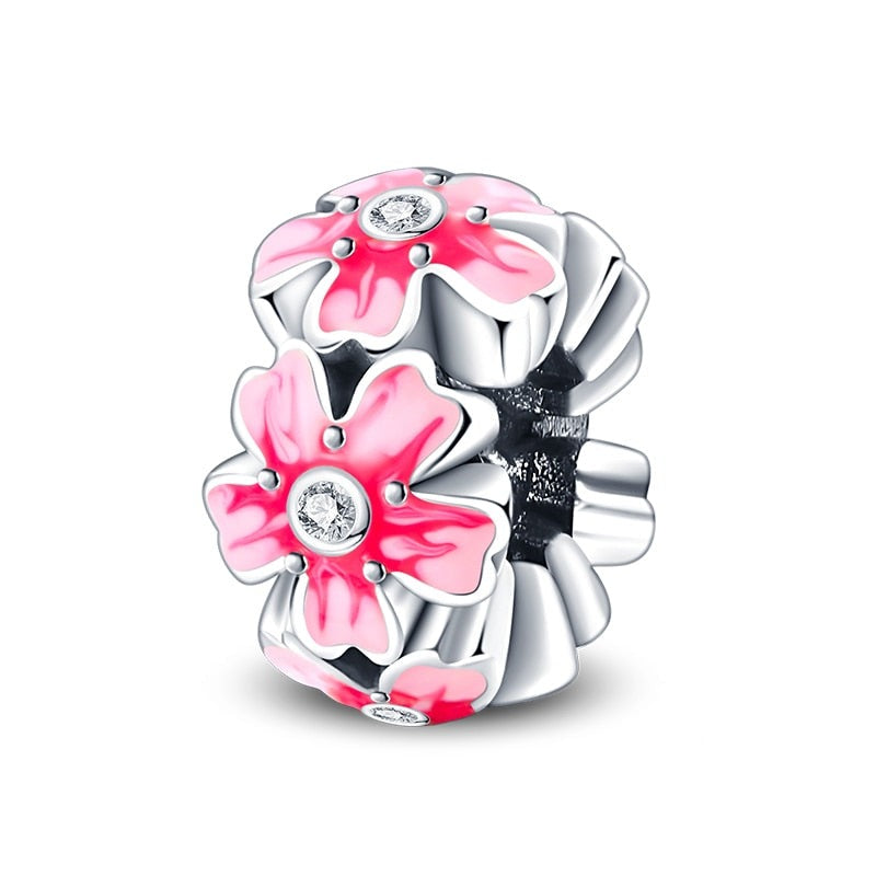 Charm séparateur fleurs roses en argent Default Title - Korell charms