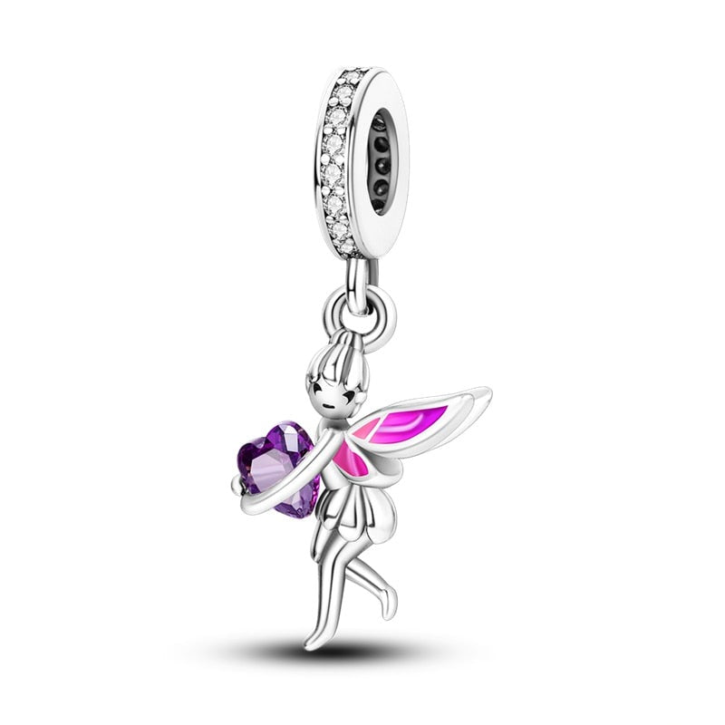 Charm pendentif petite fée et cœur violet en argent Default Title - Korell charms