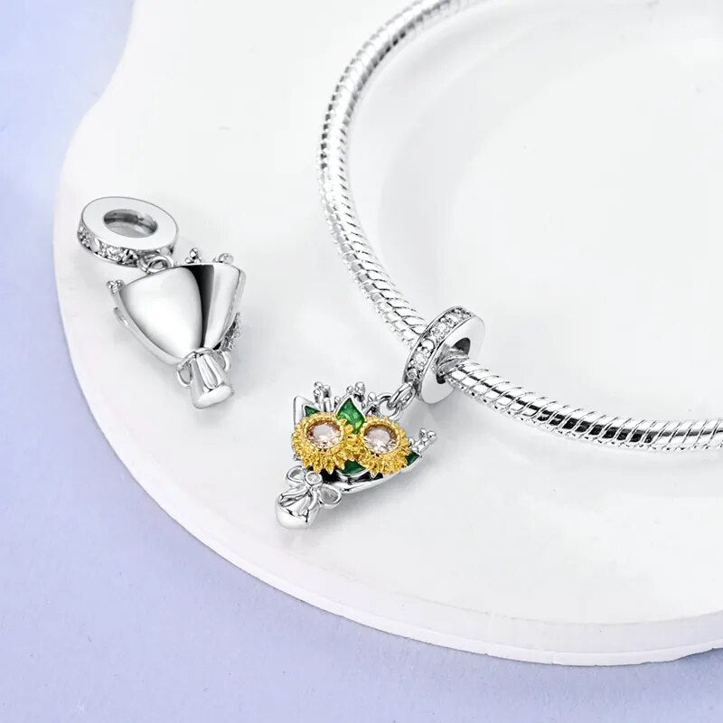 Charm pendentif bouquet de tournesols en argent - Korell charms