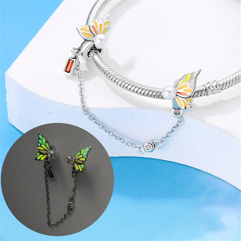 Charm chaine ailes de papillon et perles en argent - lumineux - Korell charms