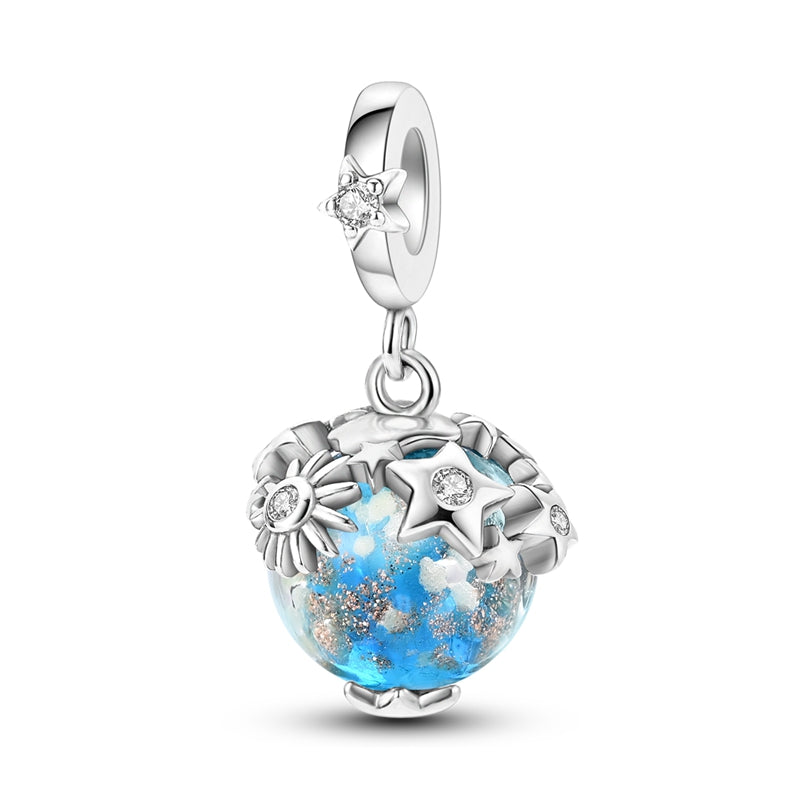 Charm pendentif boule de neige et étoiles en argent - lumineux - Korell charms