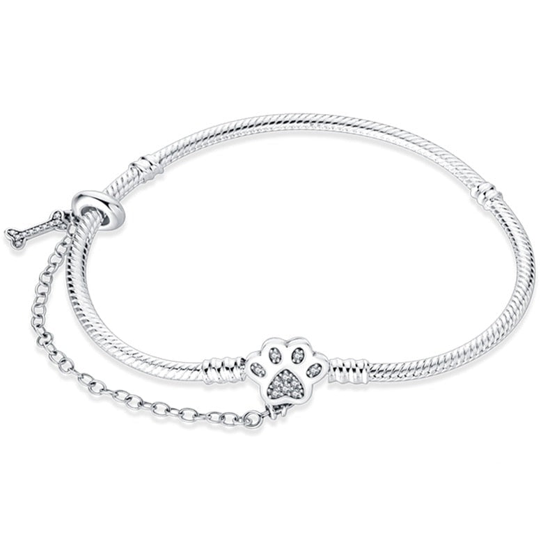 Bracelet pour charms empreinte de chien et os avec chaîne de sécurité intégrée en argent - Korell charms