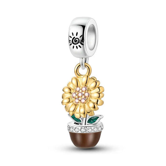 Charm pendentif fleur de tournesol en pot en argent - Korell charms