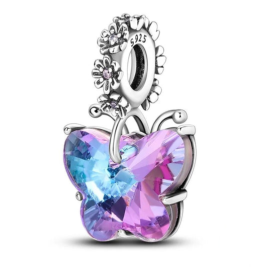 Charm pendentif papillon en cristal violet en argent - Korell charms