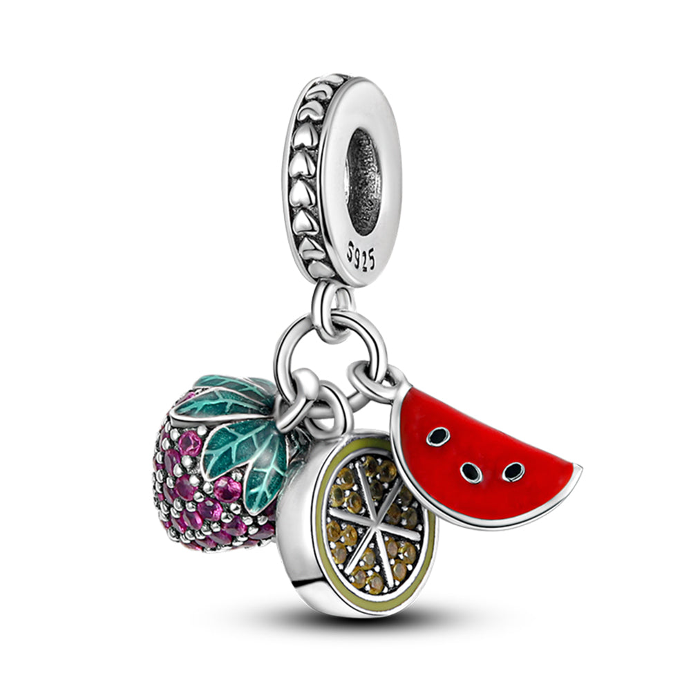 Charm pendentif triple fraise, citron pastèque en argent - Korell charms