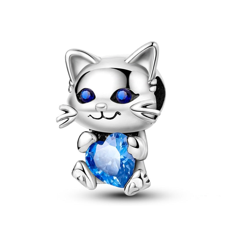 Charm chat et cœur bleu en argent Default Title - Korell charms