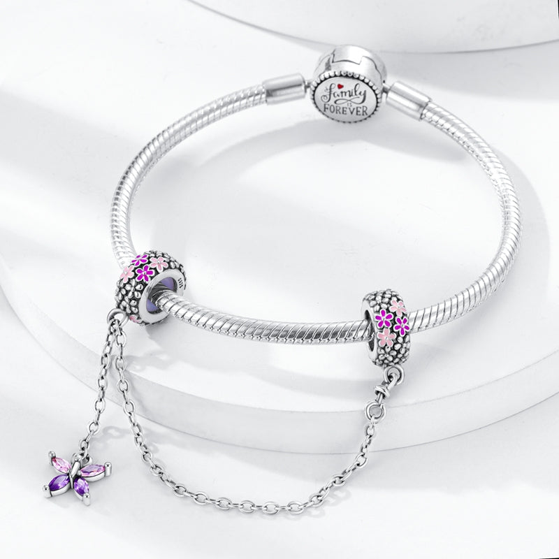 Charm chaine papillon et petites fleurs en argent - Korell charms