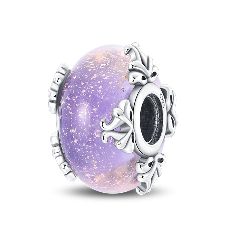 Charm séparateur Murano violet boutons de fleurs en argent Default Title - Korell charms