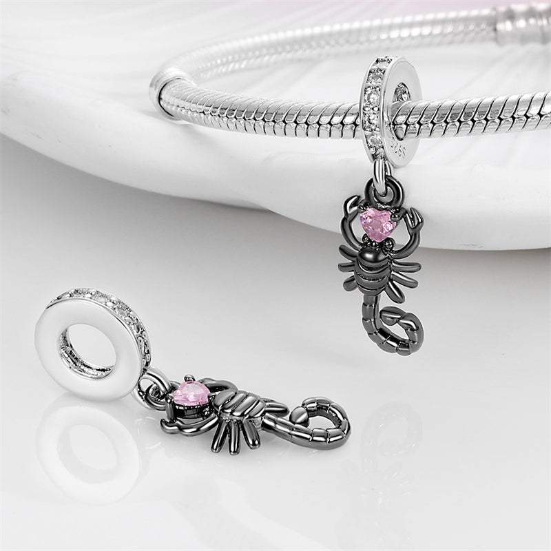 Charm pendentif scorpion et cœur rose en argent - Korell charms