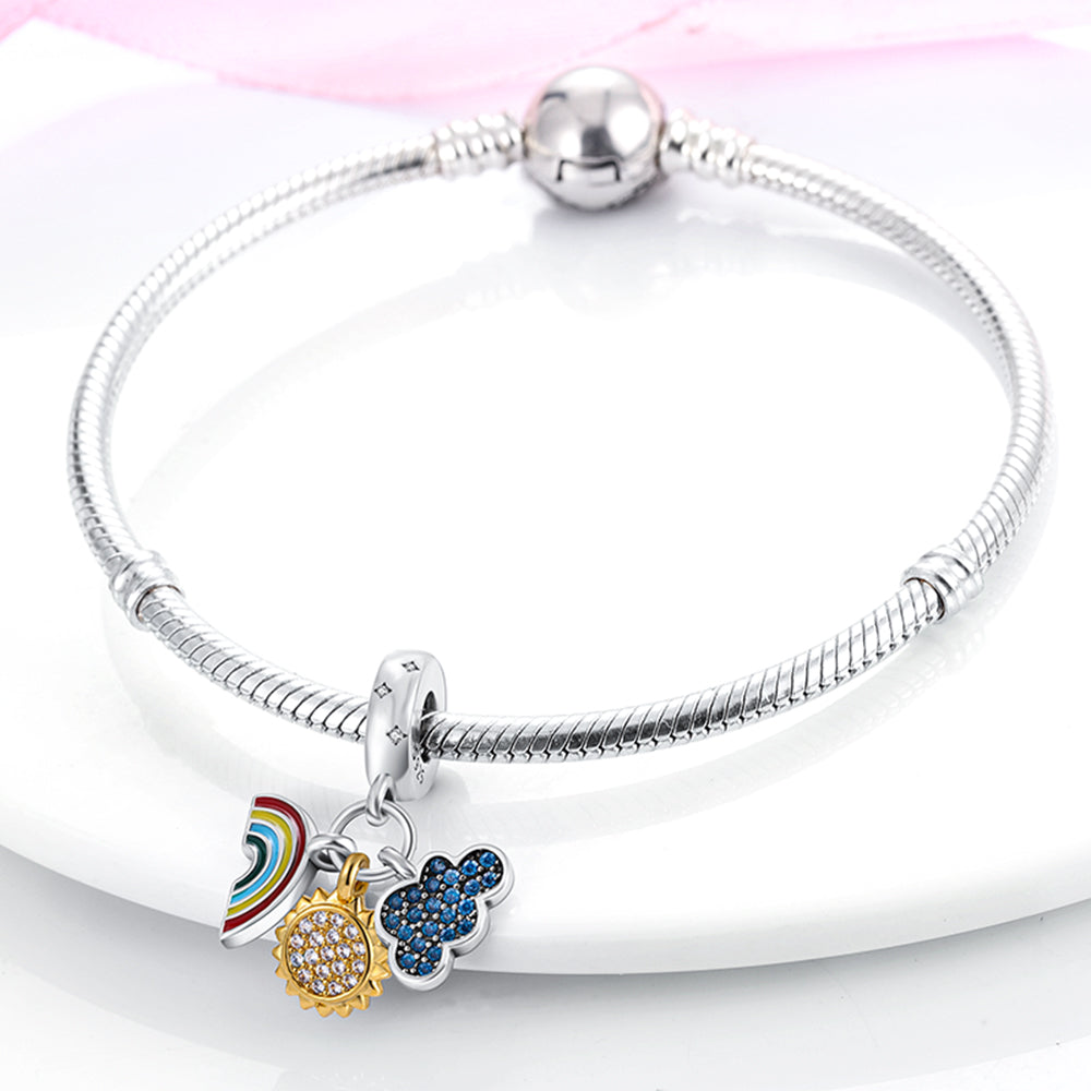 Charm pendentif triple arc en ciel, soleil et nuage en argent - Korell charms