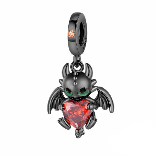 Charm pendentif Halloween bébé dragon noir en argent - Korell charms