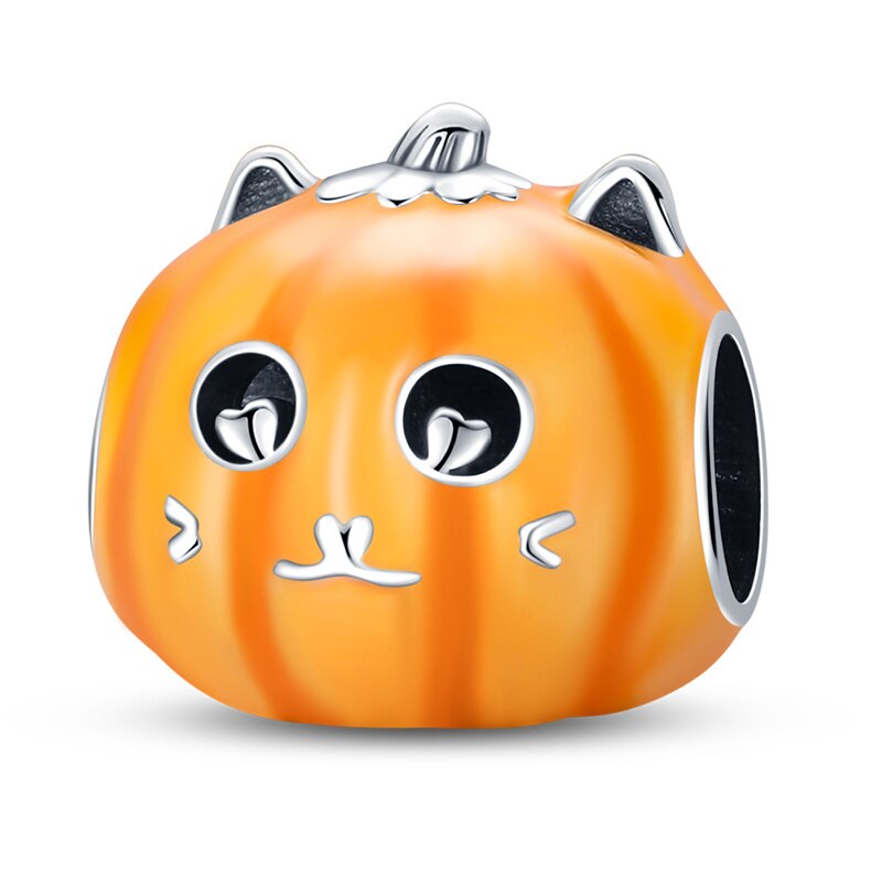 Charm Halloween chat citrouille en argent - lumineux - Korell charms