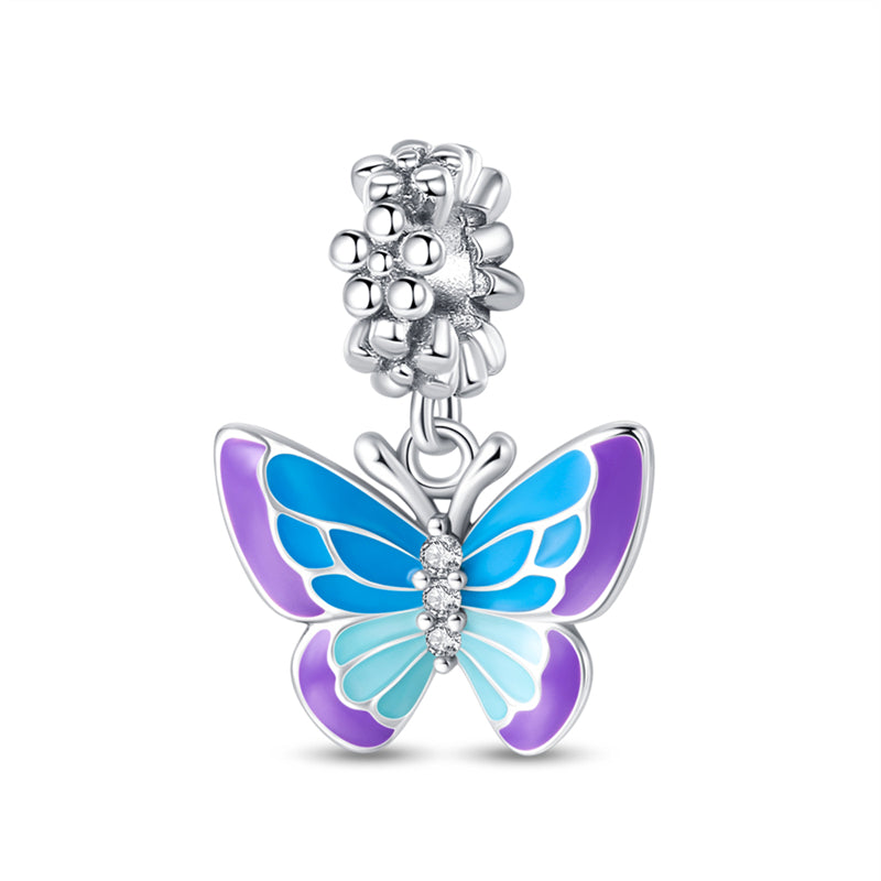 Charm pendentif papillon bleu en argent - lumineux - Korell charms