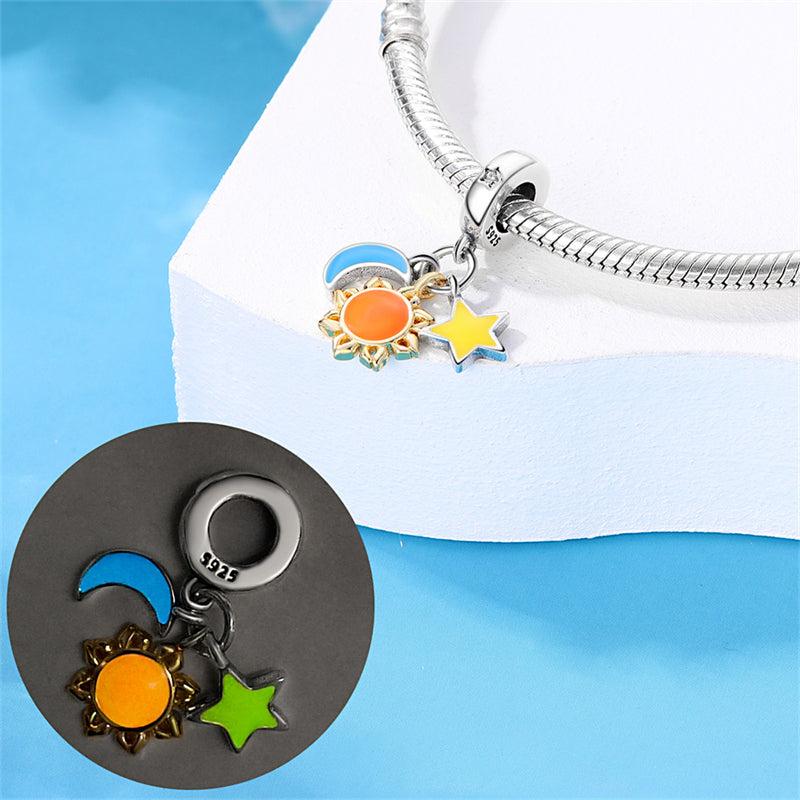 Charm pendentif triple soleil lune et étoile en argent - lumineux - Korell charms