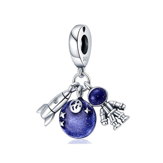 Charm pendentif triple astronaute, fusée, étoiles en argent Default Title - Korell charms