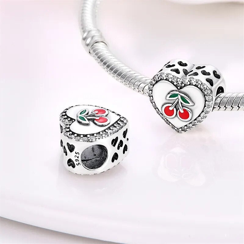 Charm cœur cerises en argent - Korell charms