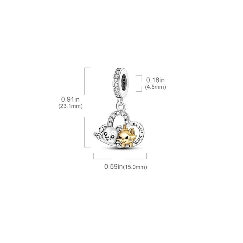 Charm pendentif cœur amitié chien et chat en argent - Korell charms