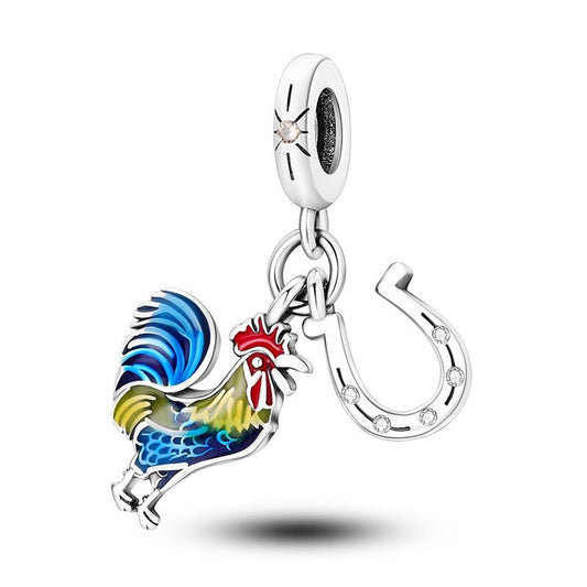 Charm pendentif oiseau coq et fer à cheval en argent Default Title - Korell charms