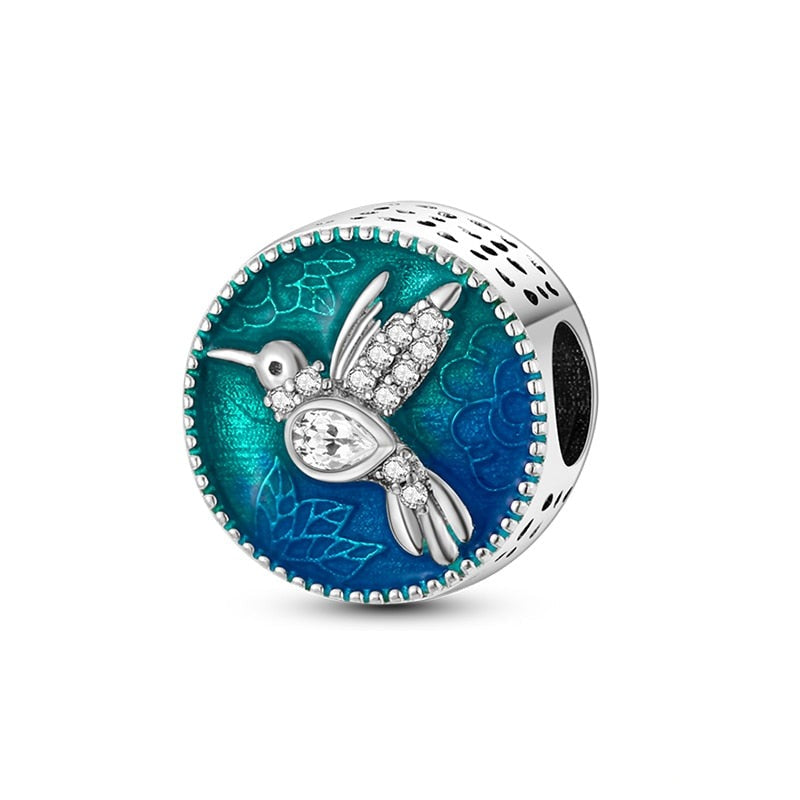 Charm rond oiseau colibri en argent Default Title - Korell charms