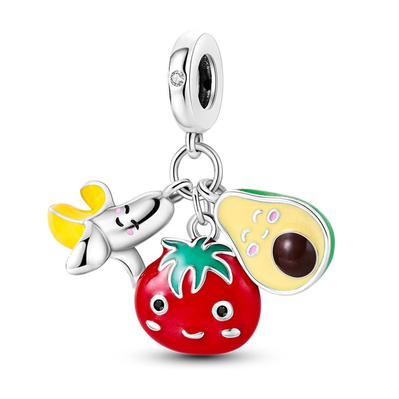 Charm pendentif triple banane, tomate et avocat en argent Default Title - Korell charms