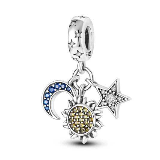 Charm pendentif triple soleil, quartier de lune et étoile en argent Default Title - Korell charms